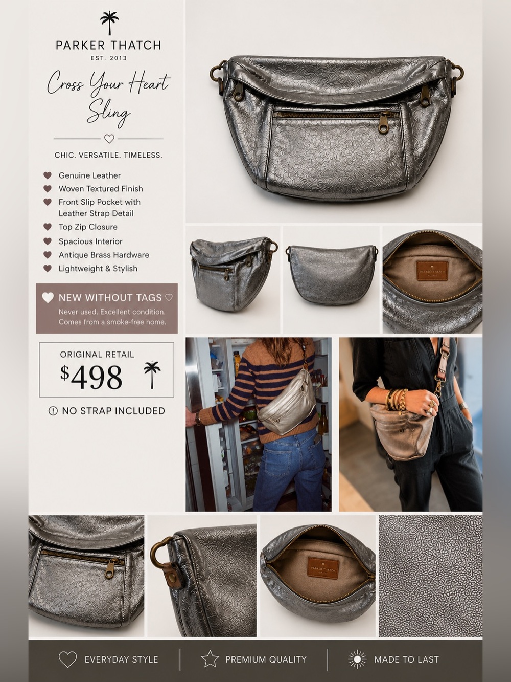 Parker Thatch Metallic Silver Leather Crossbody Bag